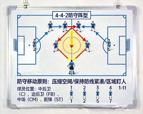 足球战术板演示球队整体防守阵型移动跑位
